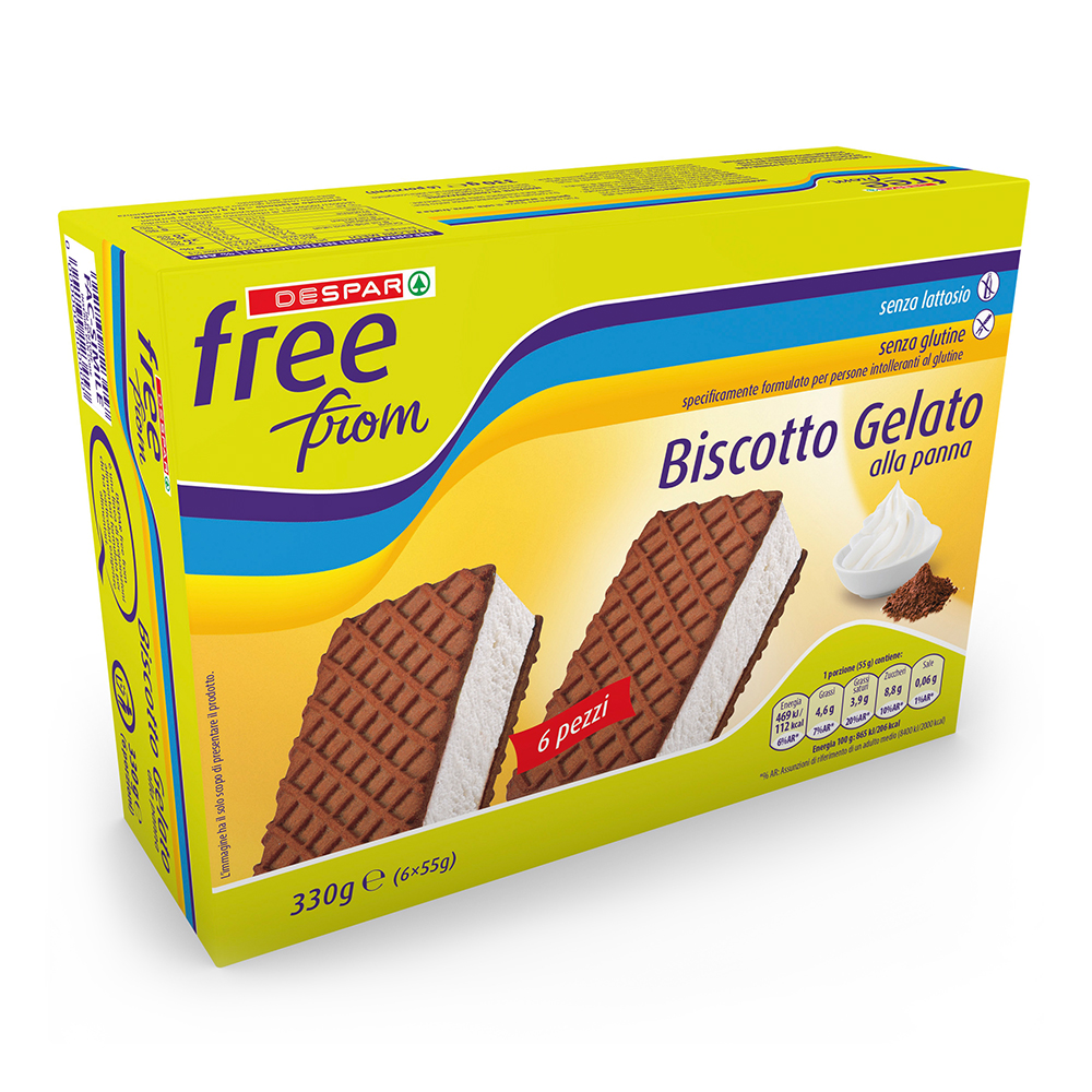 Biscotto gelato alla panna senza lattosio senza glutine linea prodotti a marchio Despar Free From