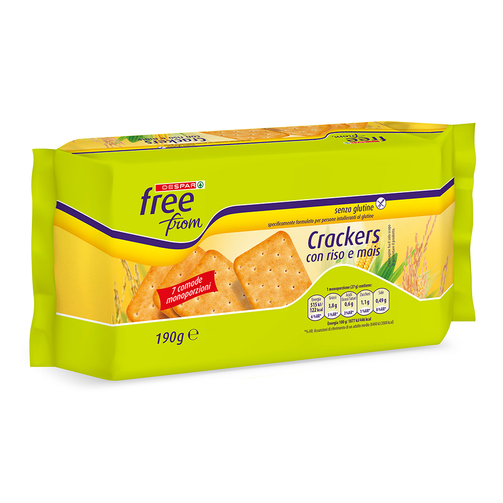 Crackers con riso e mais linea prodotti a marchio Despar Free From