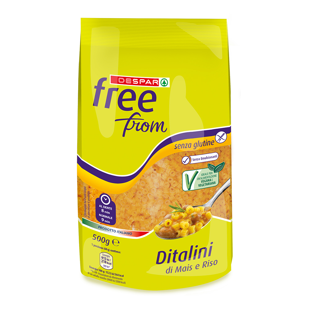 Ditalini di mais e riso linea prodotti a marchio Despar Free From